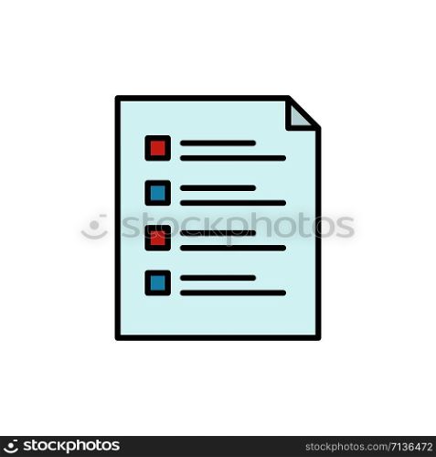 Checklist, Check, File, List, Page, Task, Testing Flat Color Icon. Vector icon banner Template