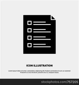Checklist, Check, File, List, Page, Task, Testing solid Glyph Icon vector