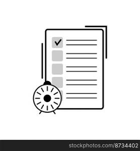 checklist clock icon. Business success. Line drawing. Time clock. Vector illustration. stock image. EPS 10.