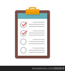 Checklist icon. Flat illustration of checklist vector icon isolated on white background. Checklist icon flat isolated vector
