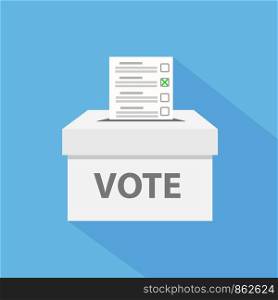 checklist in vote box on blue with long shadow, stock vector illustration