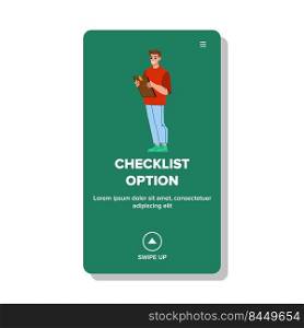checklist option vector. business list, chech tick, box mark checklist option web flat cartoon illustration. checklist option vector