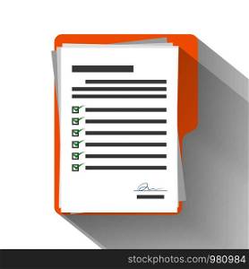Checklist paper on yellow folder, vector illustration
