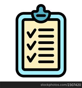 Checklist report icon. Outline checklist report vector icon color flat isolated. Checklist report icon color outline vector