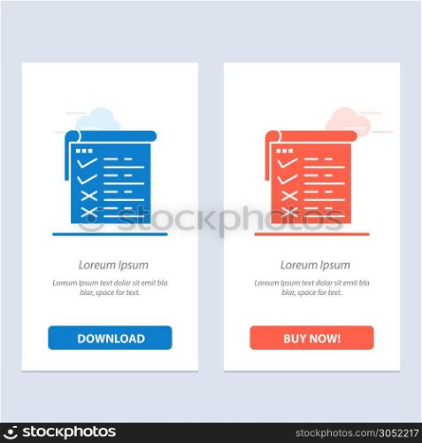Checklist, Testing, Report, Qa Blue and Red Download and Buy Now web Widget Card Template