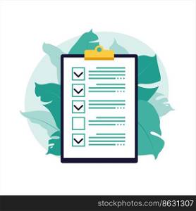 Checklist, to-do list. List or notepad concept. Business idea, planning or coffee break. Vector illustration. Flat style.