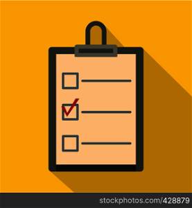 Checklist with box and red mark icon. Flat illustration of checklist with box and red mark vector icon for web isolated on yellow background. Checklist with box and red mark icon, flat style