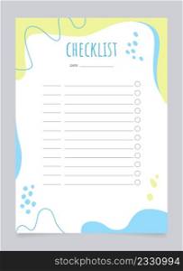 Checklist with date worksheet design template. Blank printable goal setting sheet. Time management sample. Scheduling page for organizing personal tasks. Amatic SC Bold, Oxygen Regular fonts used. Checklist with date worksheet design template