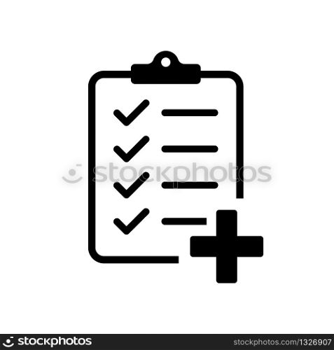 Checklist with medicine plus. Vector isolated icon. Medicine checklist report. Clipboard icon business agreement checkbox list. Health care. Checklist clipboard. Vector medicine illustration. EPS 10