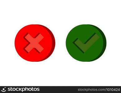 checkmark and cross buttons in 3d, flat style. checkmark and cross buttons in 3d, flat