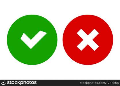 Checkmark and cross icons for web design isolated on white background. Flat, vector illustration.. Checkmark and cross icons for web design isolated on white background. Flat, vector illustration