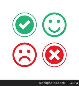 Checkmark and cross symbol. Positive and negative result. Good and bad emotions. Vector EPS 10