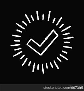 Checkmark chalk icon. Successfully tested. Tick mark. Quality assurance. Approved. Verification and validation. Quality badge. Isolated vector chalkboard illustration. Checkmark chalk icon
