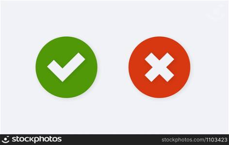 checkmark cross inside circle with shadow in flat. checkmark cross inside circle with shadow flat