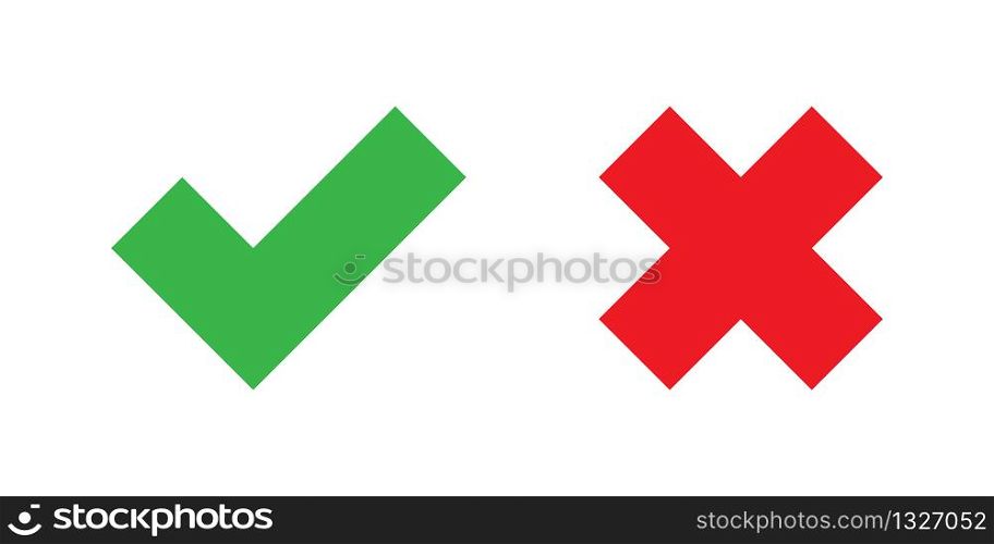 Checkmark cross on white background. Isolated vector sign symbol. Checkmark right symbol tick sign. Flat vector icon. Test question. EPS 10