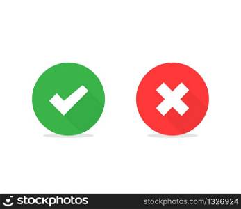 Checkmark cross vector symbol on white background. Yes no or accepted not accepted symbol. Green and red icons in flat. EPS 10