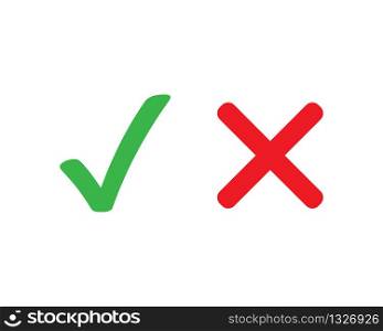Checkmark cross vector symbol on white background. Yes no or accepted not accepted symbol. Green and red icons in flat. EPS 10