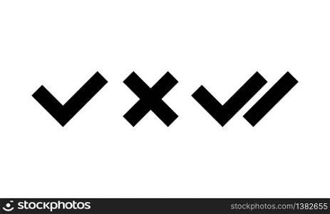 Checkmark double right symbol icon set, wrong symbol on isolated white background. EPS 10 vector. Checkmark double right symbol icon set, wrong symbol on isolated white background. EPS 10 vector.