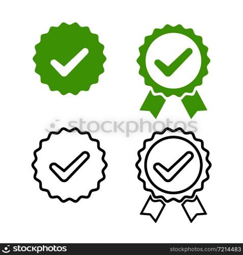 Checkmark medal for banner design. Isolated vector illustration. Green check mark icon. Certified product.Certified stamp certified badge medal stamp icon. EPS 10. Checkmark medal for banner design. Isolated vector illustration. Green check mark icon. Certified product.Certified stamp certified badge medal stamp icon.