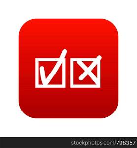 Checkmark to accept and refusal icon digital red for any design isolated on white vector illustration. Checkmark to accept and refusal icon digital red