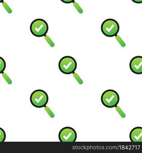 Checkmark with loupe. Green approved pattern on white background. Vector stock illustration. Checkmark with loupe. Green approved pattern on white background. Vector stock illustration.