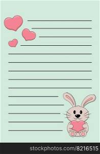 Cheek list with Cute cartoon Rabbit and Heart