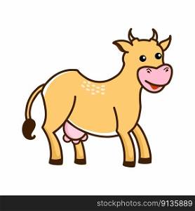 Cheerful cow on farm. Cute animal. Drawing for children. Hand drawn sticker.