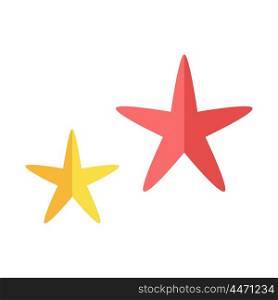 Cheerful Cute Starfishe. Two multi-colored cheerful cute starfishes on a white background. Red and yellow cartoon starfishes in flat style. Vector illustration