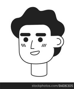 Cheerful handsome young man monochrome flat linear character head. Editable outline hand drawn human face icon. Happy entrepreneur. 2D cartoon spot vector avatar illustration for animation. Cheerful handsome young man monochrome flat linear character head