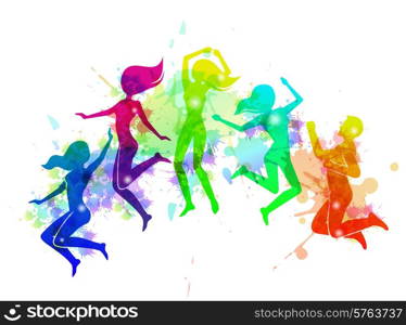 Cheerful happy free motion jumping people rainbow colored vector illustration. Jumping People Illustration