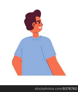 Cheerful indian man with bright smile semi flat colorful vector character. Hindu guy. Satisfied mood. Editable half body person on white. Simple cartoon spot illustration for web graphic design. Cheerful indian man with bright smile semi flat colorful vector character
