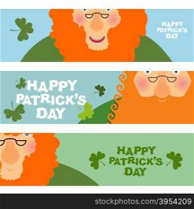 cheerful leprechaun. Set of cards, Web banners for your site. jolly old man with a Red Beard. Happy Patricks day. Patriotic holiday Ireland&#xA;
