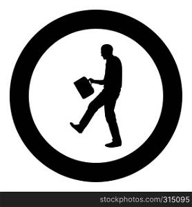 Cheerful man with a briefcase Concept success win Successfull bussines man icon black color vector in circle round illustration flat style simple image. Cheerful man with a briefcase Concept success win Successfull bussines man icon black color vector in circle round illustration flat style image