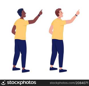 Cheerful men semi flat color vector characters set. Standing figures. Full body people on white. Pointing motion isolated modern cartoon style illustrations collection for graphic design and animation. Cheerful men semi flat color vector characters set