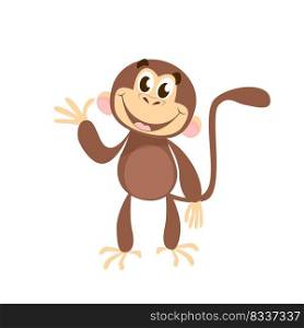 Cheerful monkey waving hand. Greeting, fun, happiness. Holiday concept. Vector illustration can be used for topics like animals, communication, friendship