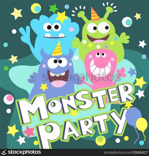 Cheerful monster party poster vector illustration design