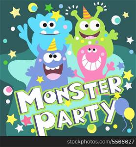 Cheerful monster party poster vector illustration design