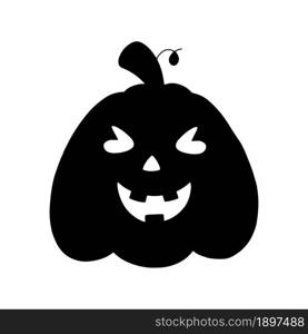 Cheerful pumpkin. Black silhouette. Design element. Vector illustration isolated on white background. Template for books, stickers, posters, cards, clothes. Halloween theme.