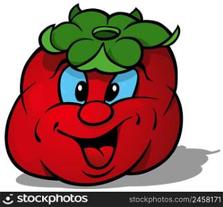 Cheerful Red Tomato with Blue Eyes - Colored Cartoon Illustration Isolated on White Background, Vector