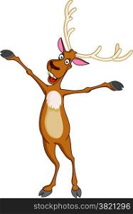 Cheerful Rudolph raising his arms