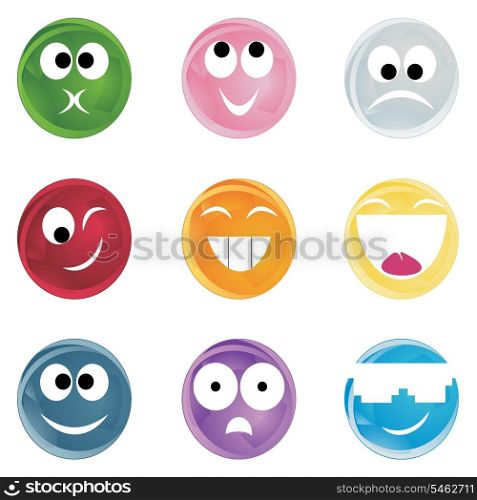 Cheerful smiles. Kind and malicious smiles of different colours. A vector illustration
