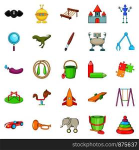 Cheerful toy icons set. Cartoon set of 25 cheerful toy vector icons for web isolated on white background. Cheerful toy icons set, cartoon style