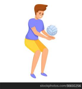 Cheerful volleyball player icon. Cartoon of cheerful volleyball player vector icon for web design isolated on white background. Cheerful volleyball player icon, cartoon style