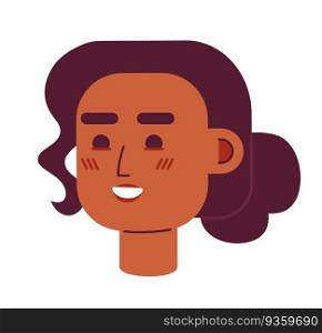 Cheerful young girl semi flat vector character head. Happy african american woman. Editable cartoon avatar icon. Face emotion. Colorful spot illustration for web graphic design, animation. Cheerful young girl semi flat vector character head