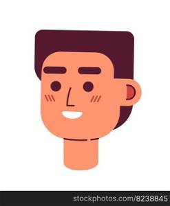 Cheerful young man with shining smile semi flat vector character head. Colorful avatar icon. Editable cartoon user portrait. Simple colour spot illustration for web graphic design and animation. Cheerful young man with shining smile semi flat vector character head
