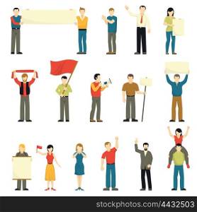 Cheering Protesting People Decorative Icons Set. Cheering protesting people decorative icons set with men women flags scarf placards megaphone isolated vector illustration