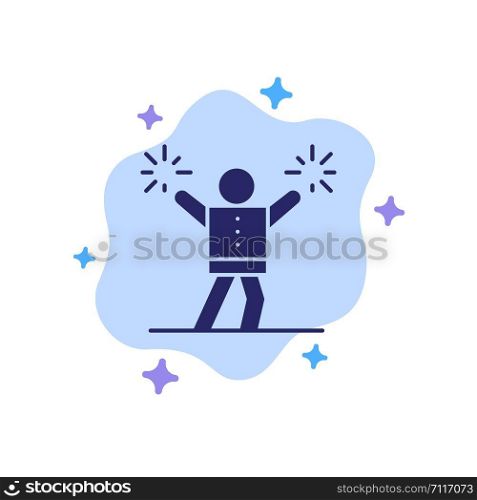 Cheerleader, Cheerleading, Encourage, Fan Blue Icon on Abstract Cloud Background