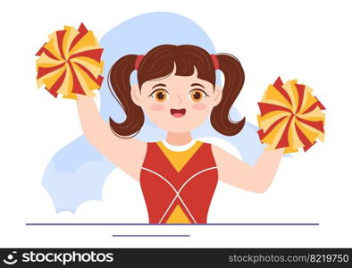 Cheerleader Girl with Pompoms of Dancing and Jumping to Support Team Sport During Competition on Flat Cartoon Hand Drawn Templates Illustration