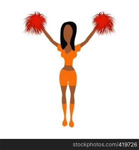 Cheerleader with pompons cartoon icon. Single symbol on a white background. Cheerleader cartoon icon