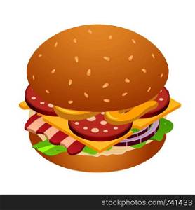 Cheesburger icon. Isometric of cheesburger vector icon for web design isolated on white background. Cheesburger icon, isometric style